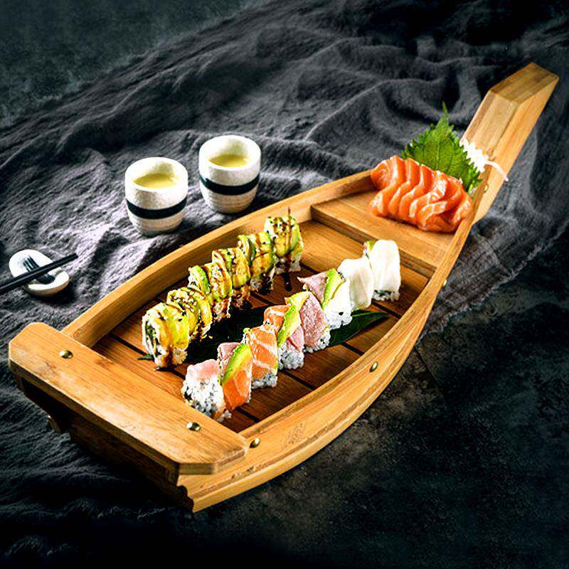 寿司船竹船木船干冰料理船自助餐海鲜拼盘日式刺身船特色寿司盛碟