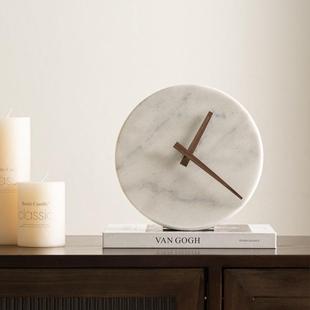 艺贝子高档爵士白大理石办公室柜子时钟桌面钟表轻奢现代装饰摆件
