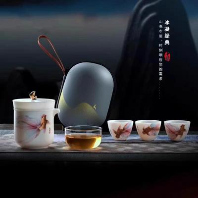 黄旭东大师羊脂玉瓷旅行茶具一壶三杯快客杯便携户外泡茶壶茶杯