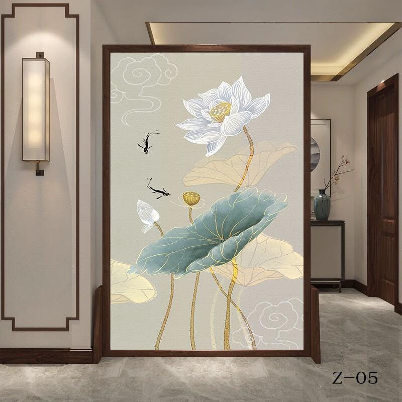 新中式屏风客厅进门玄关入户卫生间卧室茶室厕所隔断座屏双面荷花