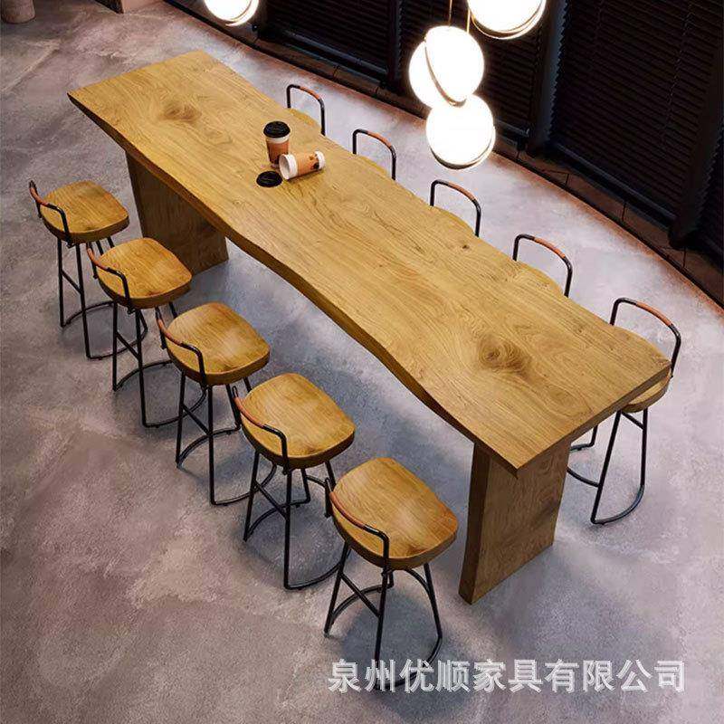 不规则边实木吧台桌休闲靠墙奶茶店桌椅阳台长条高脚桌家用客厅,收纳整理,烫衣板及配件,淘宝优惠券,粉丝福利购,淘宝优惠卷