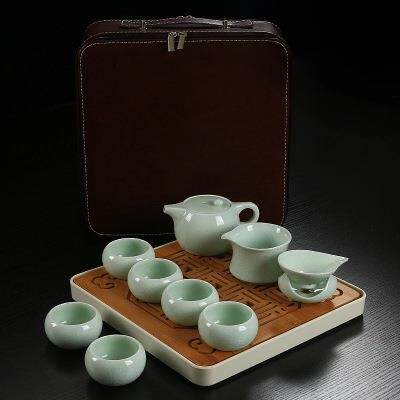 汝窑功夫套装整套旅行茶具茶壶茶杯办公家用陶瓷茶盘开片壶冰裂釉