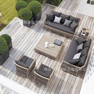 户外休闲美式沙发民宿藤艺室外露天庭院藤编家具露台花园竹藤沙发