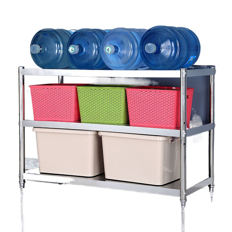 不锈钢三层厨房置物架落地多层储物货架微波炉烤箱多功能收纳层架