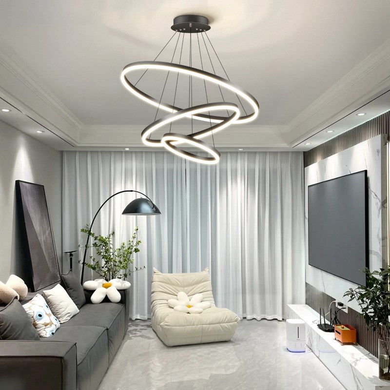 客厅吊灯现代简约大气2025年新款广东中山圆环形挑高餐厅灯具大全