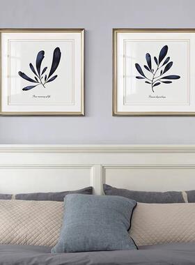 植物叶客子厅小装饰画美沙发高档蓝色简约清BCZ简新挂画卧室餐厅
