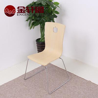 曲靠木铁XK-05013金属休闲椅子背简约钢筋实脚餐椅木水曲椅柳座椅