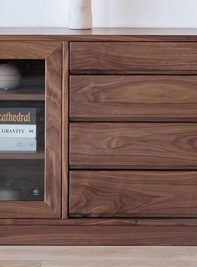 客黑胡桃书木柜落地柜YOS实木电视柜厅玻璃储物柜樱桃木沙靠收纳