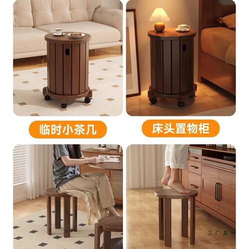木凳子可古叠放家用叠叠实带8滑轮收乐纳堆叠凳客人备用凳中风圆