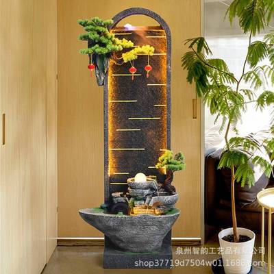 面假山喷流水双生器屏风泉水幕墙鱼缸客厅茶室庭院阳台流NJU水财
