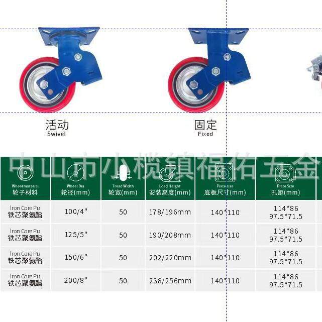 重厂型减震脚轮6耐大磨FYJZ01PU轮4寸5寸寸8寸经久耐用牵引铁芯门
