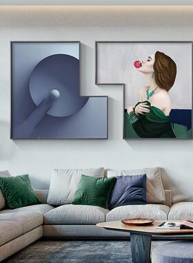 现代简约抽象几何橙色艺术葵间挂画抽象女人物美向日餐厅空装XG-A