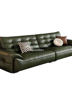 森华派古绿发发客厅小户型中古复风IRW直排法式宽坐沙深油蜡皮沙