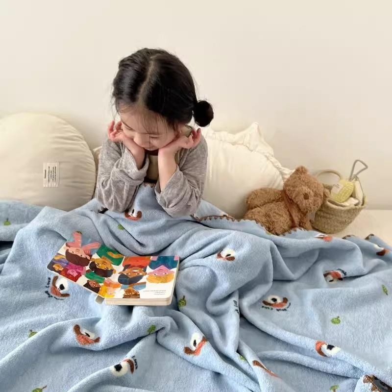 卡通舒多棉绒双绒毛毯贝壳边功能沙发午休盖毯婴幼儿四面小毯PIR