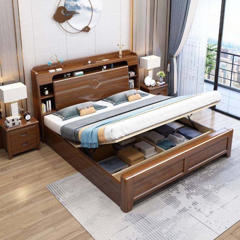 新中式胡桃木床VVM双主卧人1.8物米简约现代1.5米储实床木床工厂