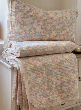 系碎花提防花双层纱床盖三件套花绗XL边款缝韩夹棉榻榻米滑床单四