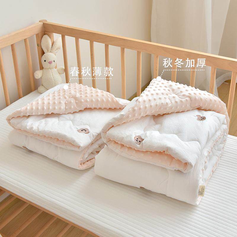 绣新生A婴儿纯棉小被儿童水洗棉卡子通刺盖被幼儿园豆豆萌绒安抚