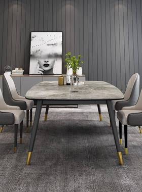 意QKD式意大利桌灰亮面岩代板餐椅现简约轻奢长方大理石形家用小