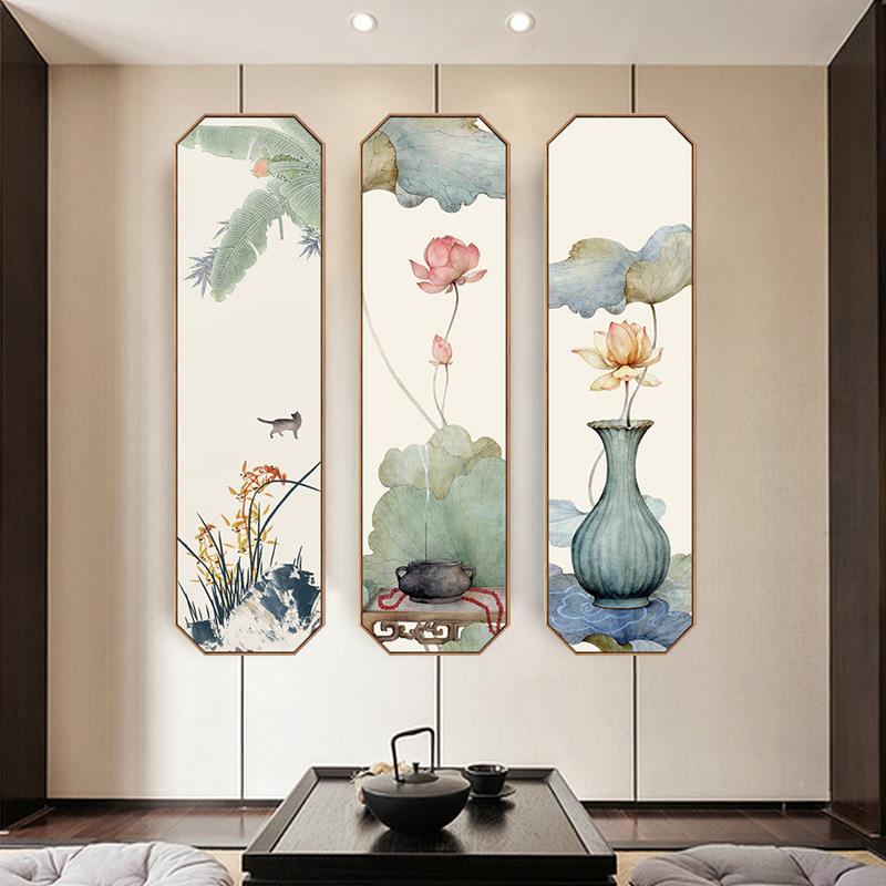 清水出芙蓉新中风式关装饰画版走廊竖屏中国QX202012茶室玄荷花挂