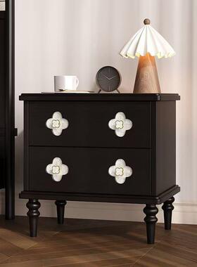 法式复古床头柜实边木型收纳黑色中风古OGM储物矮柜家用卧室床柜