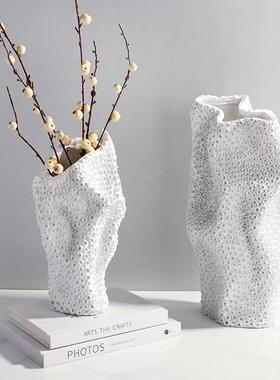 简现代树脂白色多孔花器件样意板约房家居摆客厅创花瓶0022装饰品