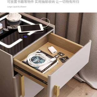 智能床物头保ACV险柜隐用形一体家多功能无柜线卧室充电保险箱储