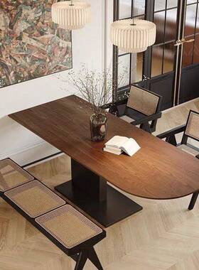 法式复古实木餐中桌半圆靠墙用小户型饭桌创意古风岛一台PMX餐桌