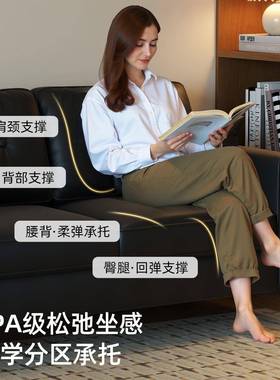 双人沙型卧发室小沙发小户出租房公寓装店皮AWH艺网红黑色服复古