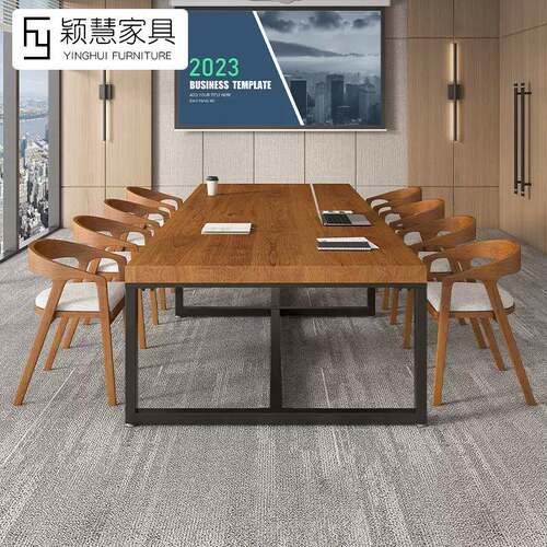loft工业实YH-23061木会议长桌条桌工作台铁艺办公桌风大书可桌加