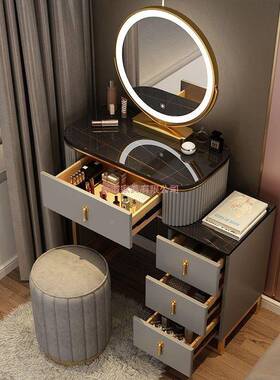 奢岩板梳妆RHL台床头室收纳柜一体女卧现代简约功化轻妆桌小户型