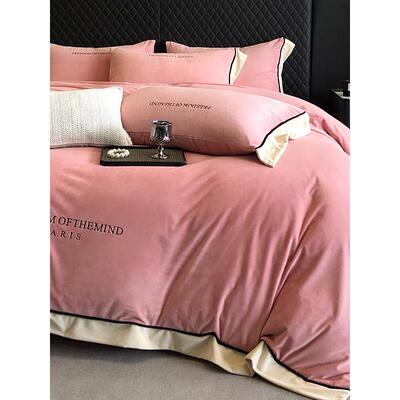 法A类轻奢婴儿绒绒宝绒四件套JMY秋冬宝刺绣纯色兰绒双面被套1.8