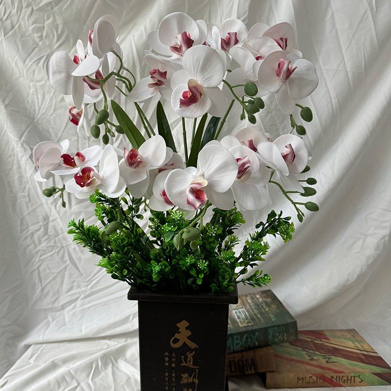 把束带叶手感蝴蝶兰仿真花艺摆件客厅茶几电视柜摆设假花装饰