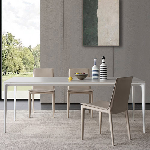 德利丰岩板餐桌椅组合纯白铝合金意式奢华型家用小户型长方形桌子