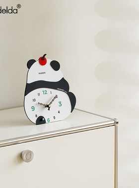 Mandelda入户玄关桌面装饰摆件电视柜客厅熊猫时钟家居摆放式钟表