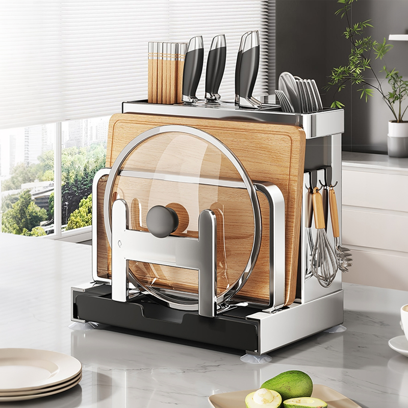 刀架置物架厨房304不锈钢菜板刀具筷子一体多功能砧板壁挂收纳架