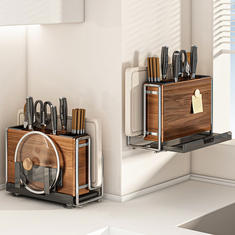 厨房刀架置物架一体多功能收纳架菜板砧板筷子筒免打孔壁挂收纳架