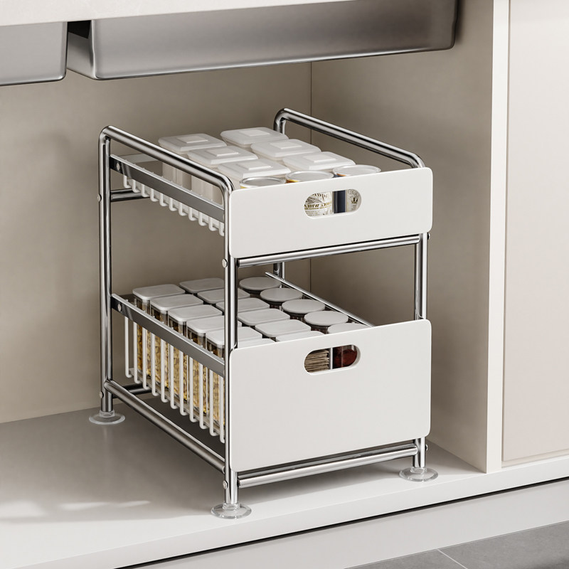 厨房置物架橱柜内多层拉篮抽屉式收纳架下水槽分层储物碗碟收纳架