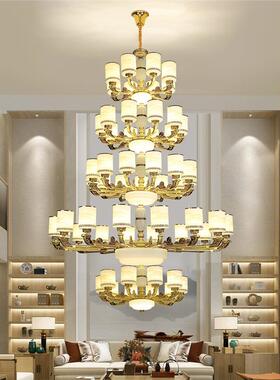 中式复式XVQ楼别墅客挑厅中空大吊灯楼中楼梯空新跃层大厅三四层