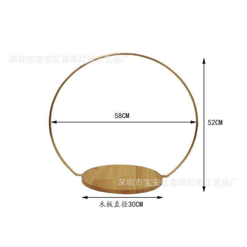 跨境新拆款庆底道具电镀圆环桌面婚花架甜品摆件木质板可婚礼FH99