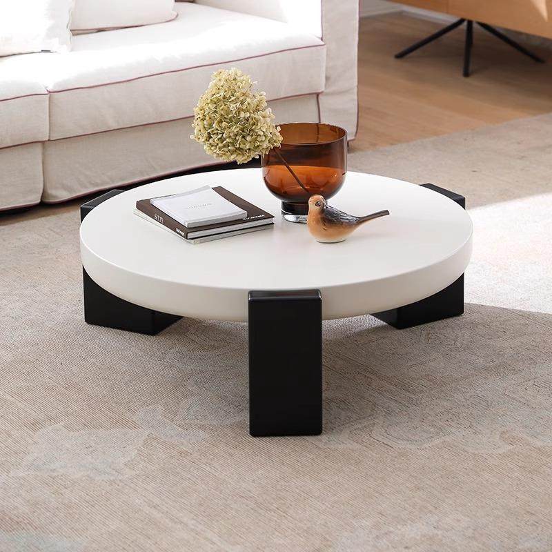 网红茶法式茶几奶复风客厅家用现代T3-898简约几中古古风油黑白圆