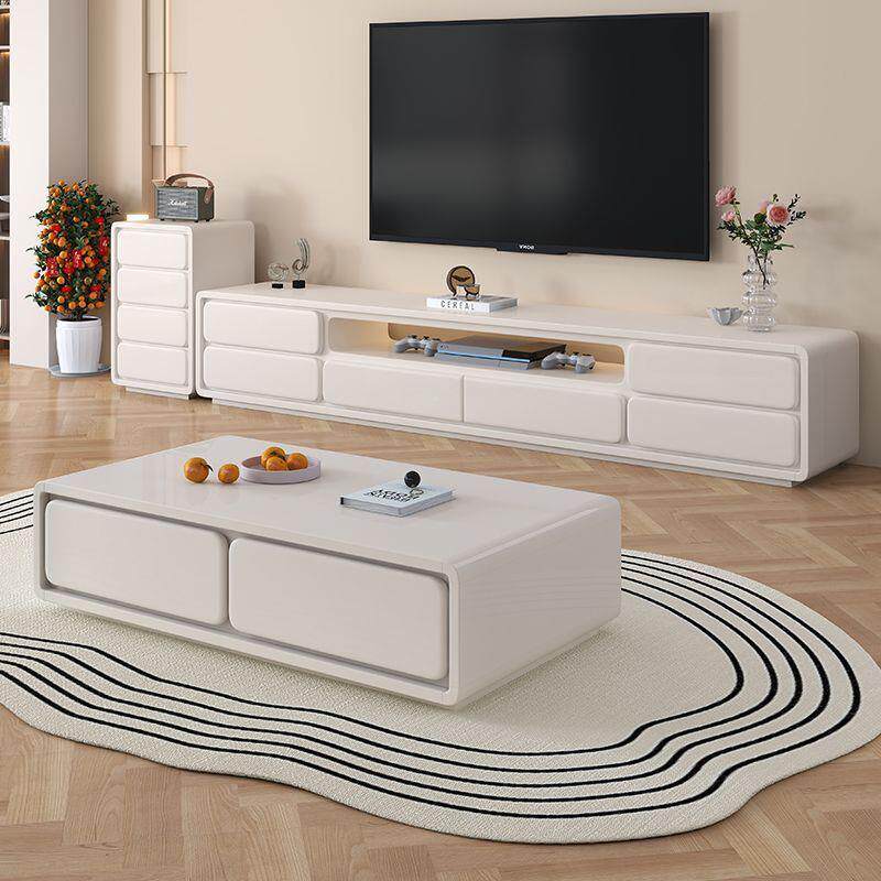 奶油风双层落地茶几电视柜现代简视约MBY-9631厅家用小型户白色茶