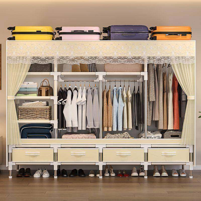 衣家用室全钢架简卧易衣出柜租屋双人衣柜加厚柜加粗衣架落地IJS