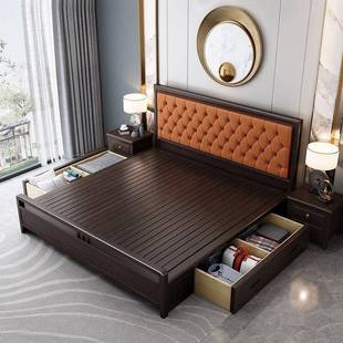 实木床1.8米双人床家用次人床单小A16#户卧型软靠储包床1.5米民宿