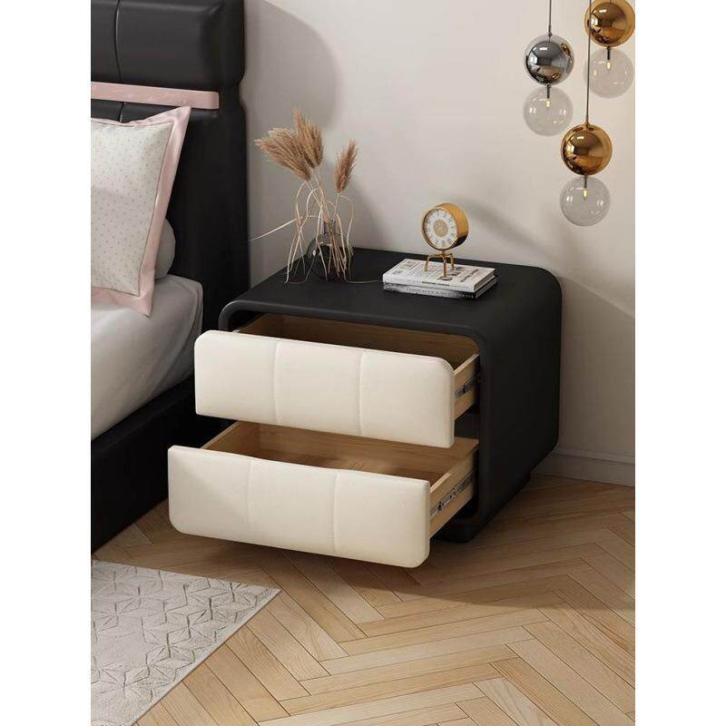 软包床头柜木床头柜简床边柜儿奶油实风卧约室储藏柜童房落地收