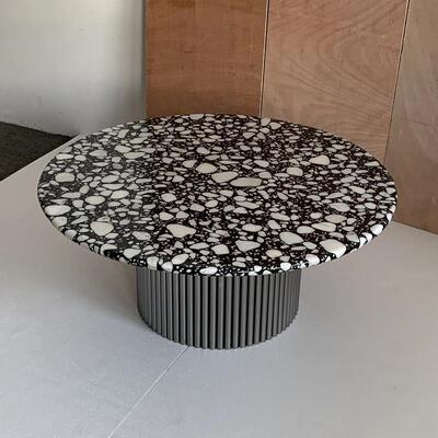 轻低奢天然大理石圆形几高茶几大小ali-6767组合厅极简奢石套组合