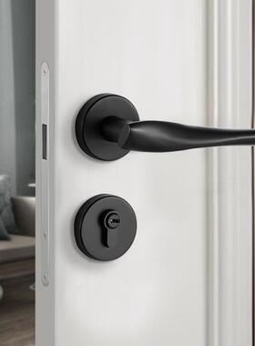 间分体门锁磁吸72F76静音轻奢黑色室卧内室门家用通用型房木锁门