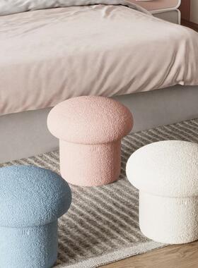 奶风白色羊绒布凳子茶可油爱蘑用菇凳家小板凳成GDX人矮凳几沙发