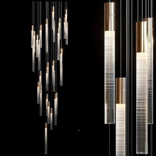 墅复式楼轻奢长条水晶大吊灯现代酒店899堂别客厅高长吊灯挑售楼