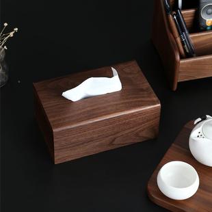 新中高档实木纸巾盒茶纸几抽纸盒家用桌面744客厅公办室收纳式 餐