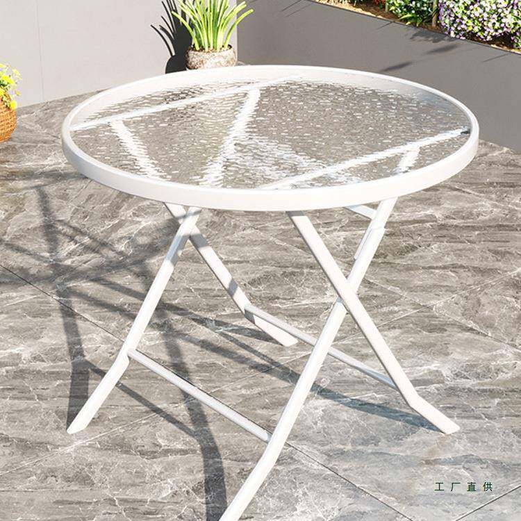 阳台桌椅一桌二椅户外色庭院小约休闲简茶桌椅白玻985璃折叠茶几